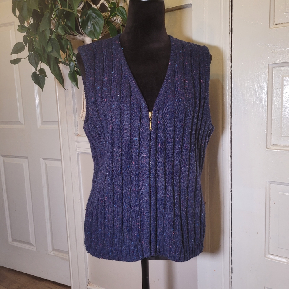Nerdy Multi Colored SpeckledOffice Siren Navy Blue Knit Vest